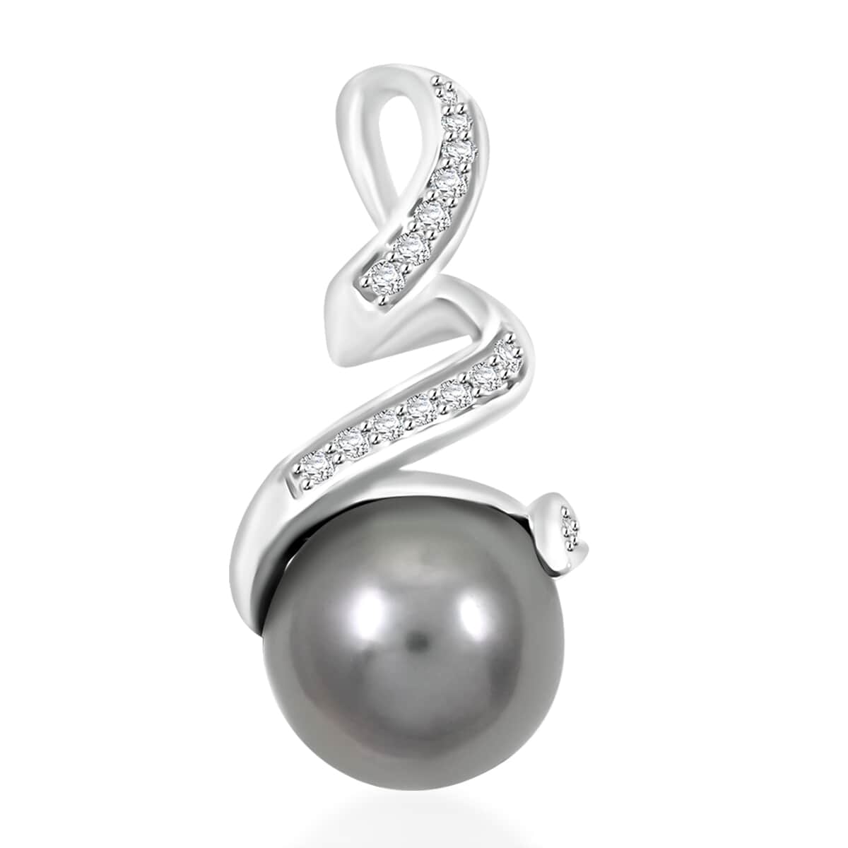 Certified & Appraised Iliana 18K White Gold AAA Tahitian Pearl 9.5-10mm and SI Diamond Pendant 0.16 ctw image number 0