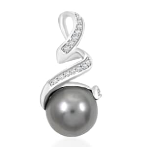 Certified & Appraised Iliana 18K White Gold AAA Tahitian Pearl 9.5-10mm and SI Diamond Pendant 0.16 ctw