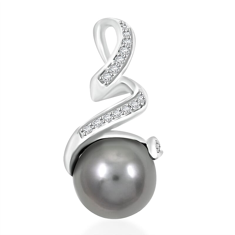 Certified & Appraised Iliana 18K White Gold AAA Tahitian Pearl 9.5-10mm and SI Diamond Pendant without Chain 0.16 ctw