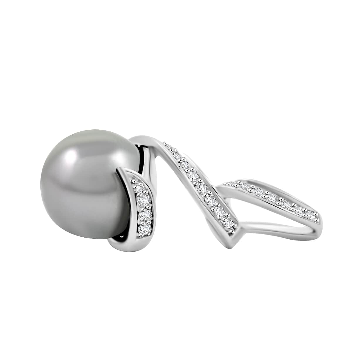 Certified & Appraised Iliana 18K White Gold AAA Tahitian Pearl 9.5-10mm and SI Diamond Pendant 0.16 ctw image number 3