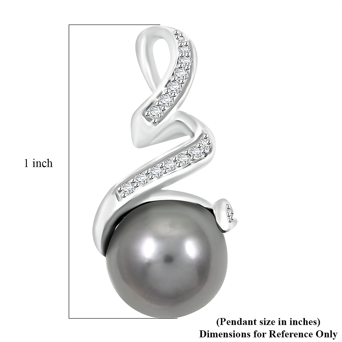 Certified & Appraised Iliana 18K White Gold AAA Tahitian Pearl 9.5-10mm and SI Diamond Pendant without Chain 0.16 ctw