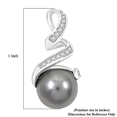 Certified & Appraised Iliana 18K White Gold AAA Tahitian Pearl 9.5-10mm and SI Diamond Pendant without Chain 0.16 ctw