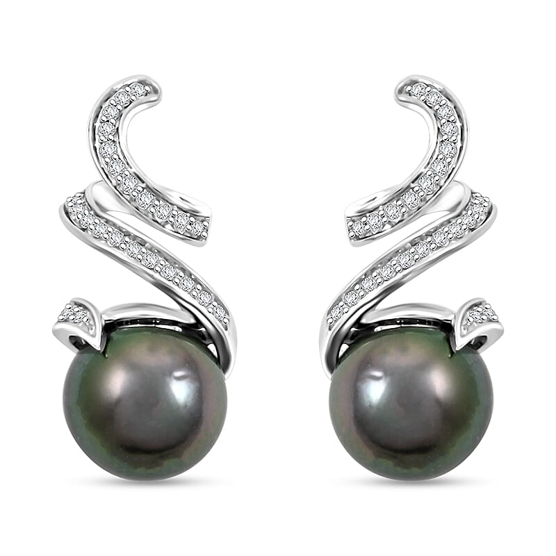 Certified & Appraised Iliana AAA Tahitian Pearl and SI Diamond 0.21 ctw Earrings in 18K White Gold