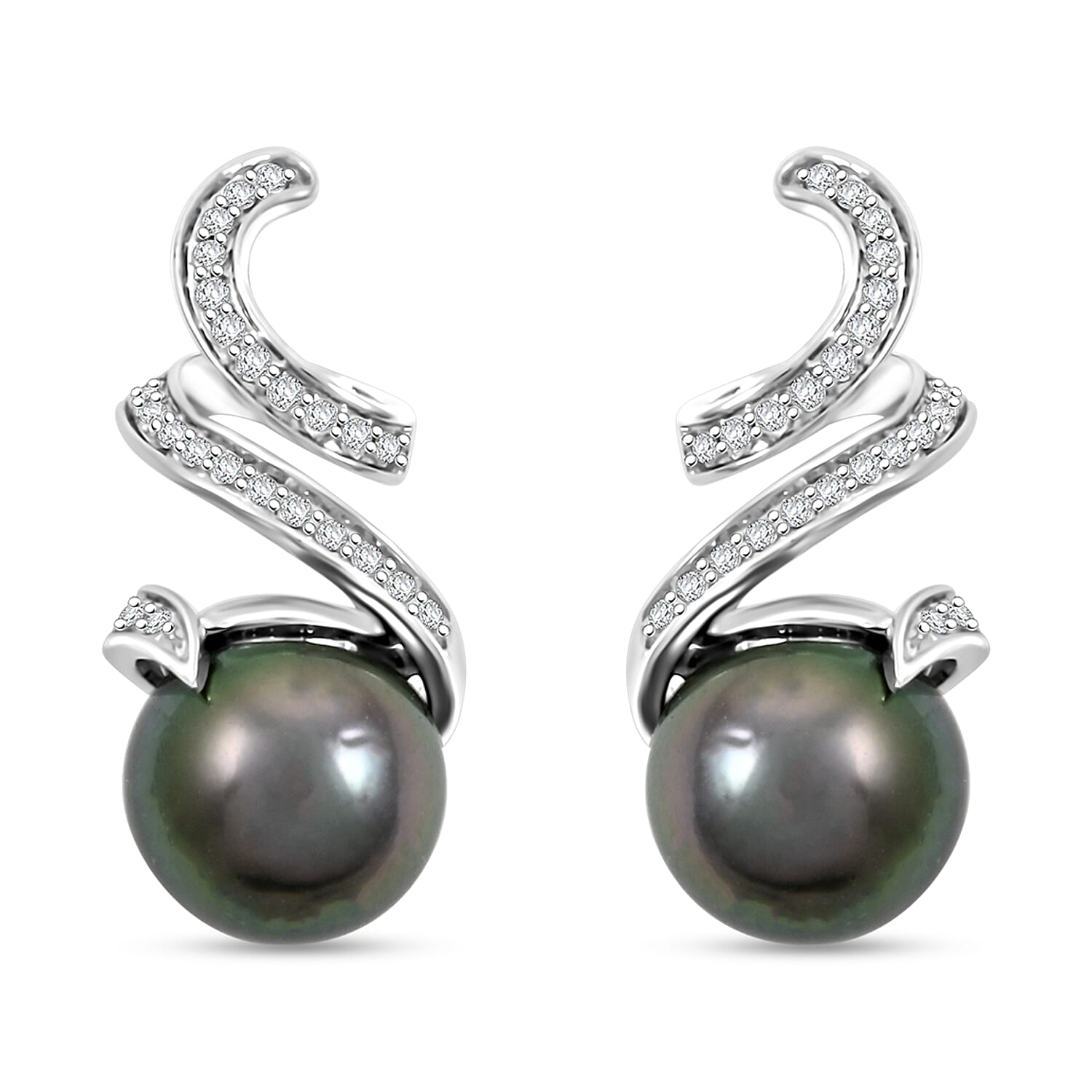 Certified & Appraised Iliana AAA Tahitian Pearl and SI Diamond 0.21 ctw Earrings in 18K White Gold