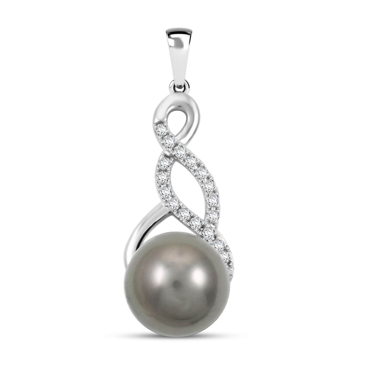 Certified & Appraised Iliana 18K White Gold AAA Tahitian Pearl 9.5-10mm and SI Diamond Pendant 0.14 ctw image number 0