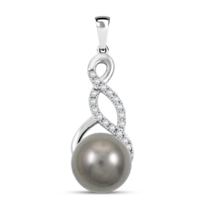 Certified & Appraised Iliana 18K White Gold AAA Tahitian Pearl 9.5-10mm and SI Diamond Pendant without Chain 0.14 ctw