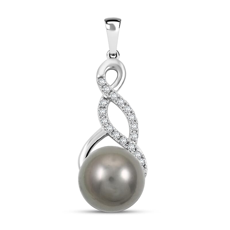 Certified & Appraised Iliana AAA Tahitian Pearl and SI Diamond 0.14 ctw Pendant without Chain 18K White Gold
