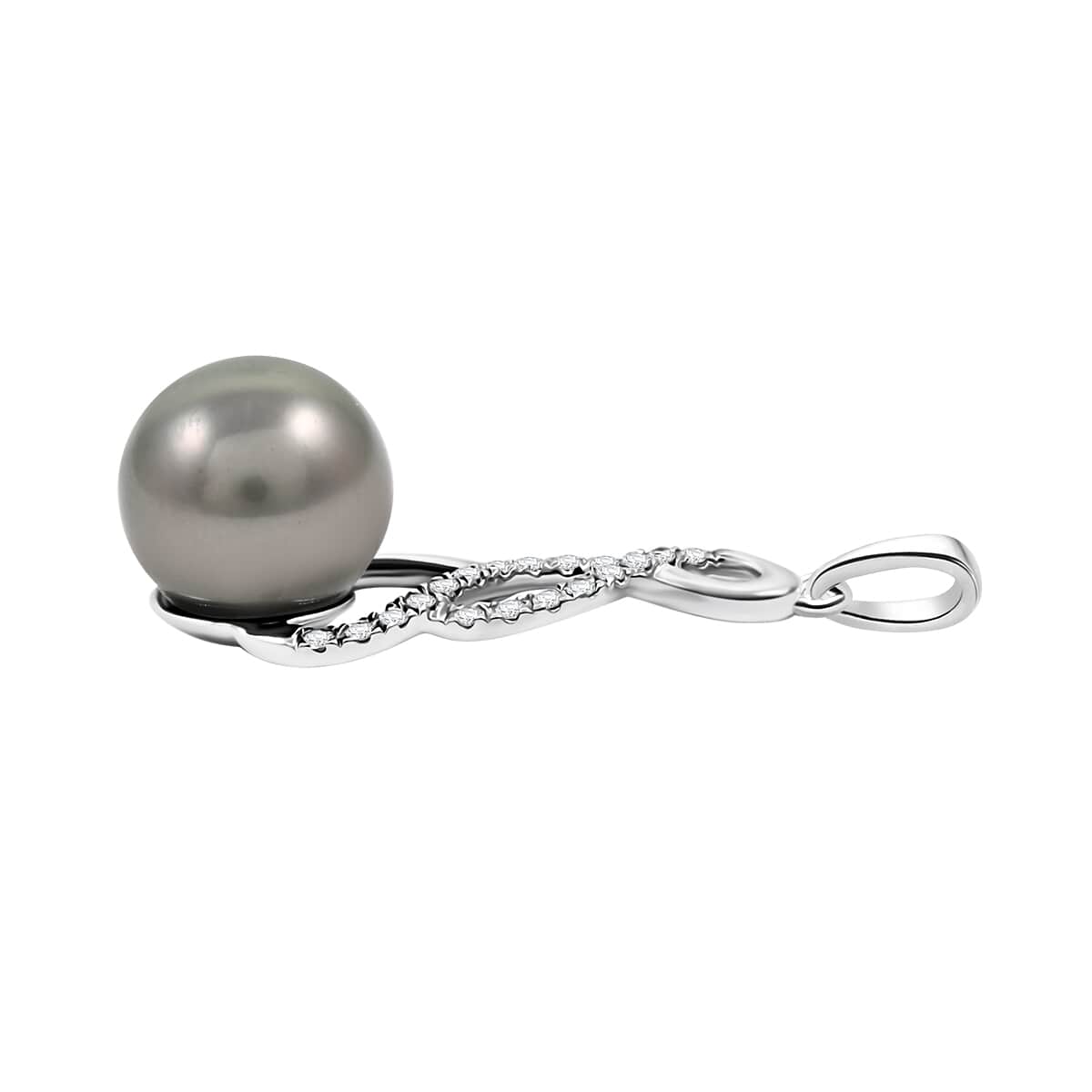 Certified & Appraised Iliana 18K White Gold AAA Tahitian Pearl 9.5-10mm and SI Diamond Pendant 0.14 ctw image number 3