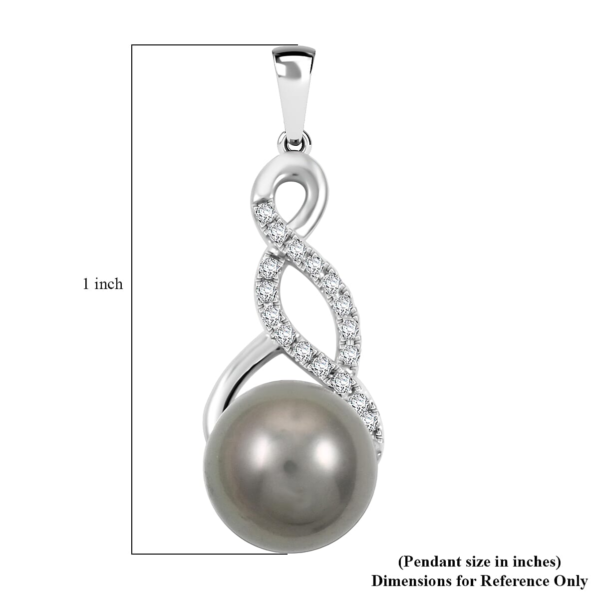 Certified & Appraised Iliana 18K White Gold AAA Tahitian Pearl 9.5-10mm and SI Diamond Pendant without Chain 0.14 ctw
