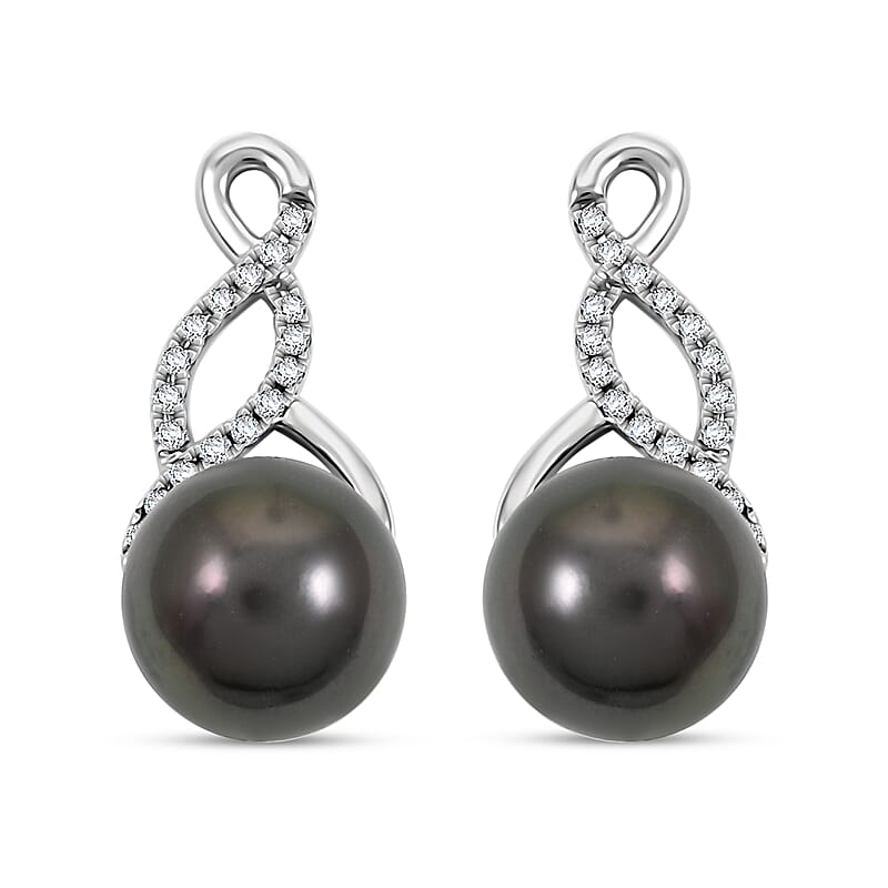 Certified & Appraised Iliana AAA Tahitian Pearl and SI Diamond 0.16 ctw Earrings in 18K White Gold