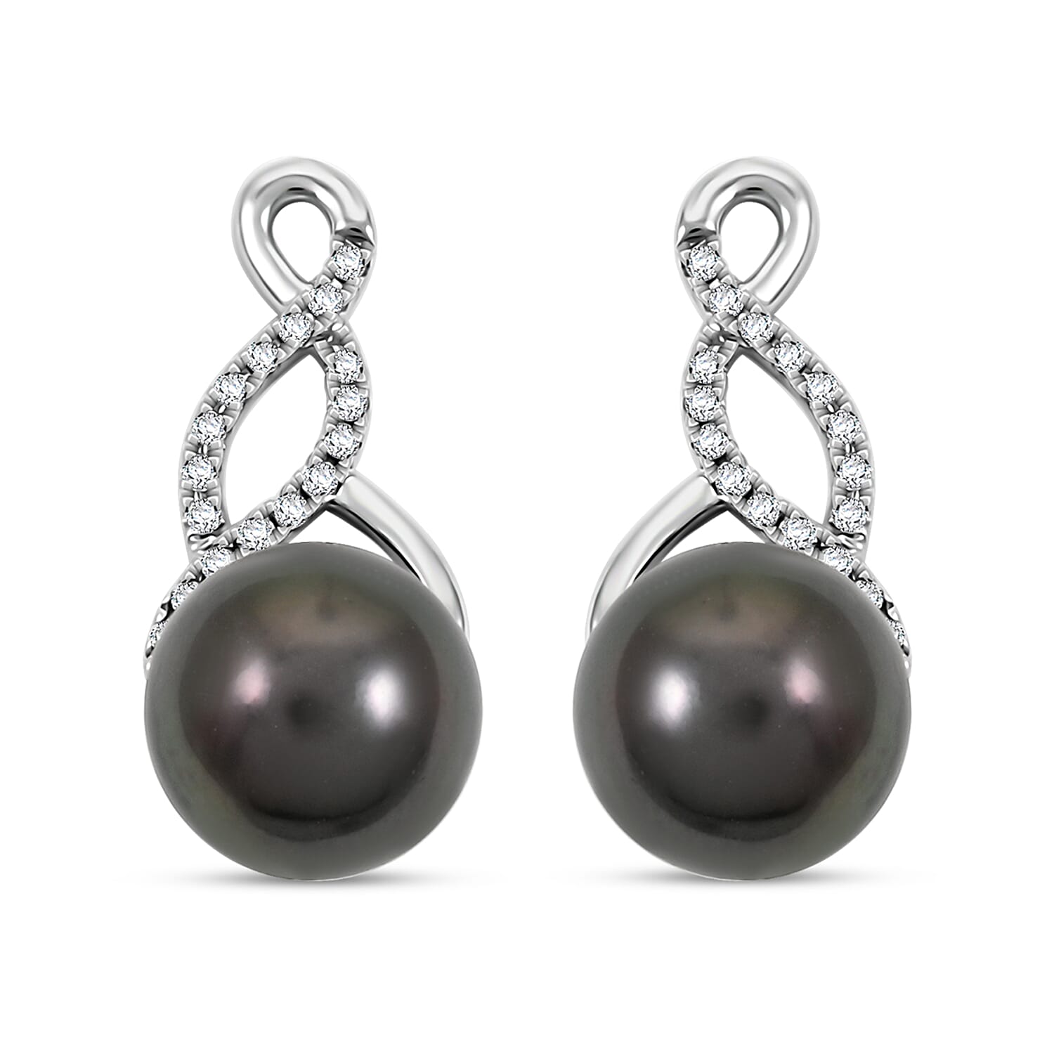 Certified & Appraised Iliana AAA Tahitian Pearl and SI Diamond 0.16 ctw Earrings in 18K White Gold