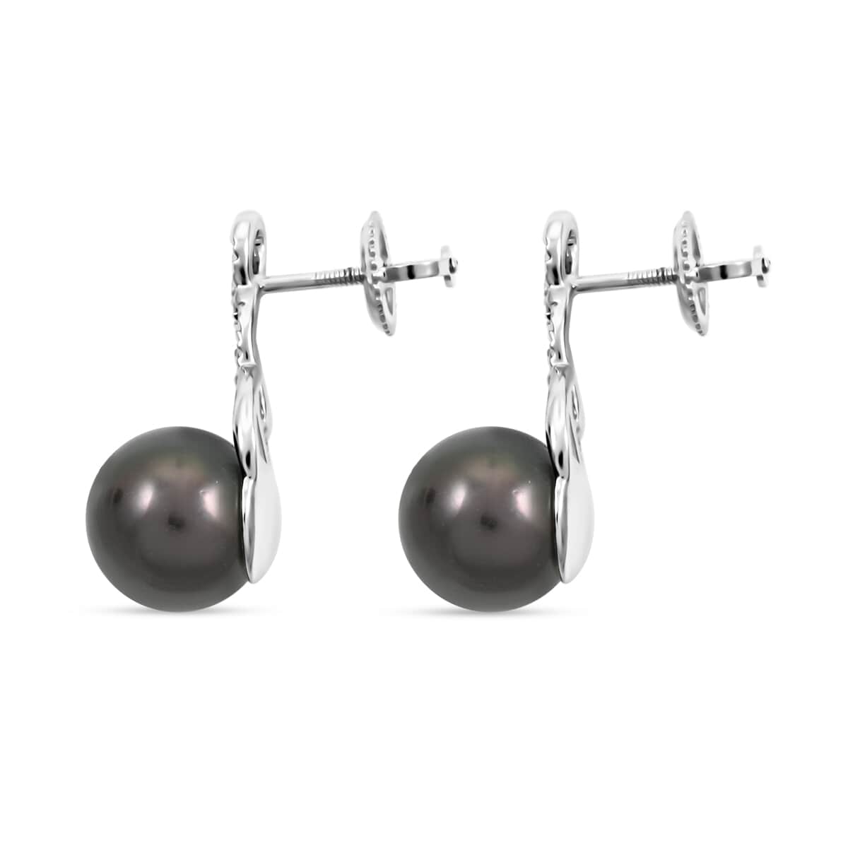 Certified & Appraised Iliana 18K White Gold AAA Tahitian Pearl 8.5-9mm and SI Diamond Earrings 0.16 ctw image number 3