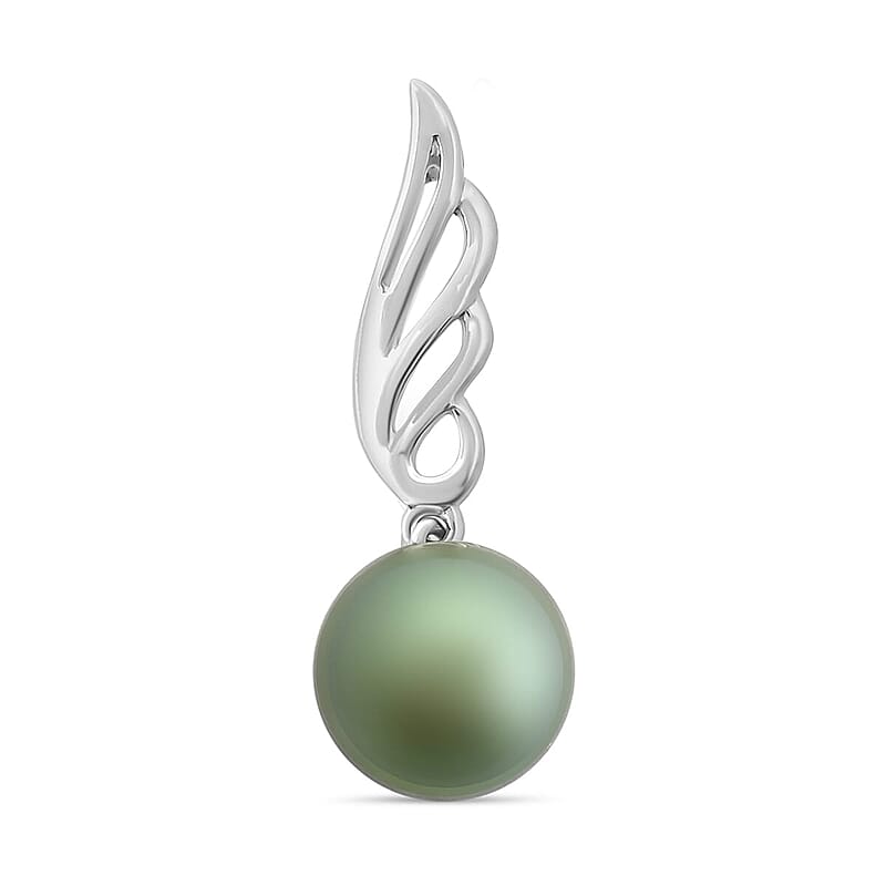 Certified & Appraised Iliana 18K White Gold AAA Tahitian Pearl 9.5-10mm Solitaire Pendant without Chain