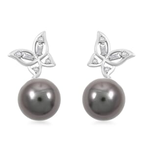 Certified & Appraised Iliana 18K White Gold AAA Tahitian Pearl 10-10.5mm and SI Diamond Earrings 0.18 ctw