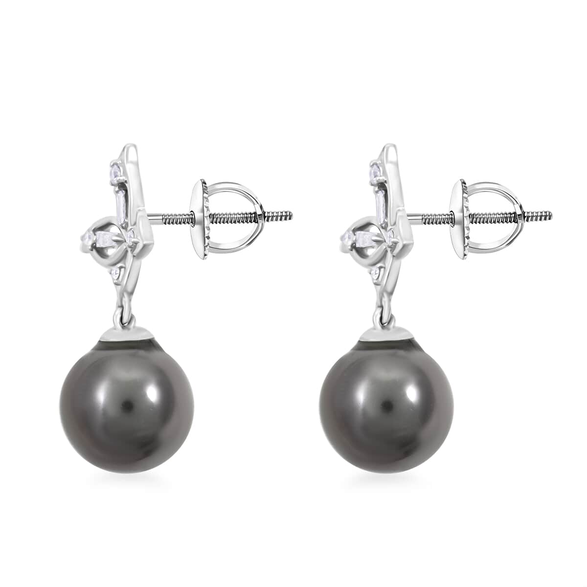 Certified & Appraised Iliana 18K White Gold AAA Tahitian Pearl 10-10.5mm and SI Diamond Earrings 0.18 ctw image number 3