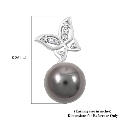 Certified & Appraised Iliana 18K White Gold AAA Tahitian Pearl 10-10.5mm and SI Diamond Earrings 0.18 ctw