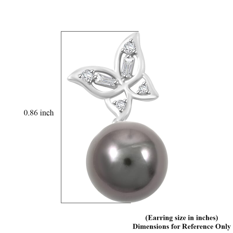 Certified & Appraised Iliana 18K White Gold AAA Tahitian Pearl 10-10.5mm and SI Diamond Earrings 0.18 ctw