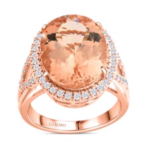 Certified & Appraised Luxoro 14K Rose Gold AAA Marropino Morganite and G-H I2 Diamond Ring (Size 10.0) 6.50 Grams 8.50 ctw