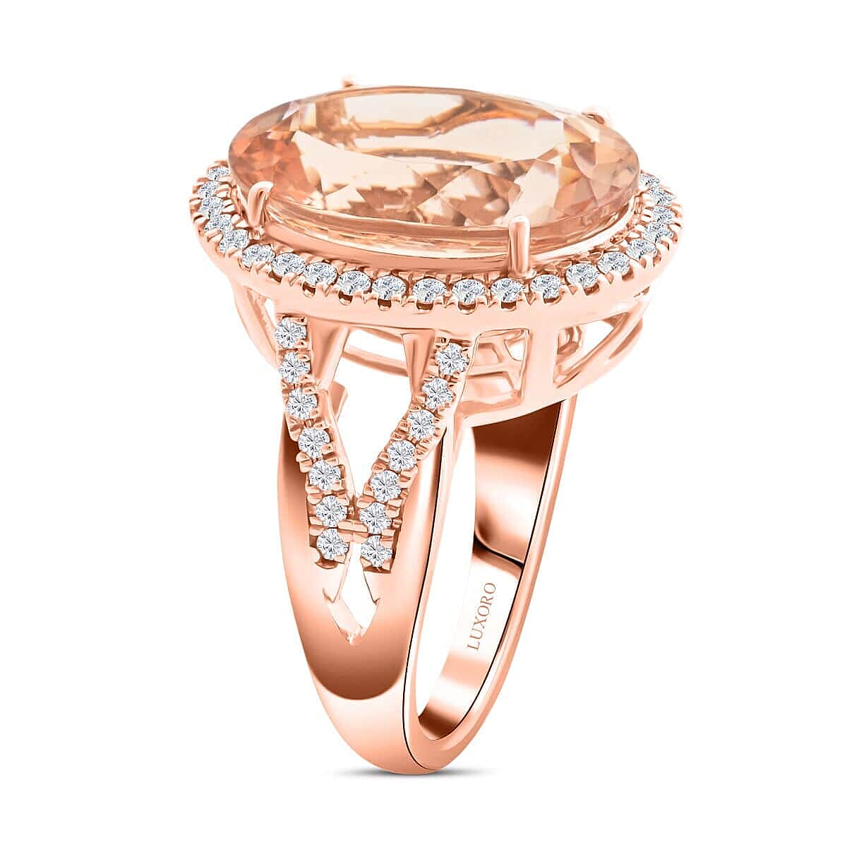 Certified & Appraised Luxoro AAA Marropino Morganite and G-H I2 Diamond 8.50 ctw Ring in 14K Rose Gold (Size 10.5) 6.50 Grams image number 3