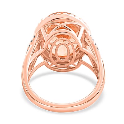 Certified & Appraised Luxoro AAA Marropino Morganite and G-H I2 Diamond 8.50 ctw Ring in 14K Rose Gold (Size 6.0) 6.50 Grams