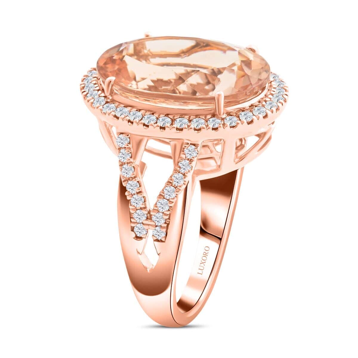 Certified & Appraised Luxoro AAA Marropino Morganite and G-H I2 Diamond 8.50 ctw Ring in 14K Rose Gold (Size 8.5) 6.50 Grams image number 3