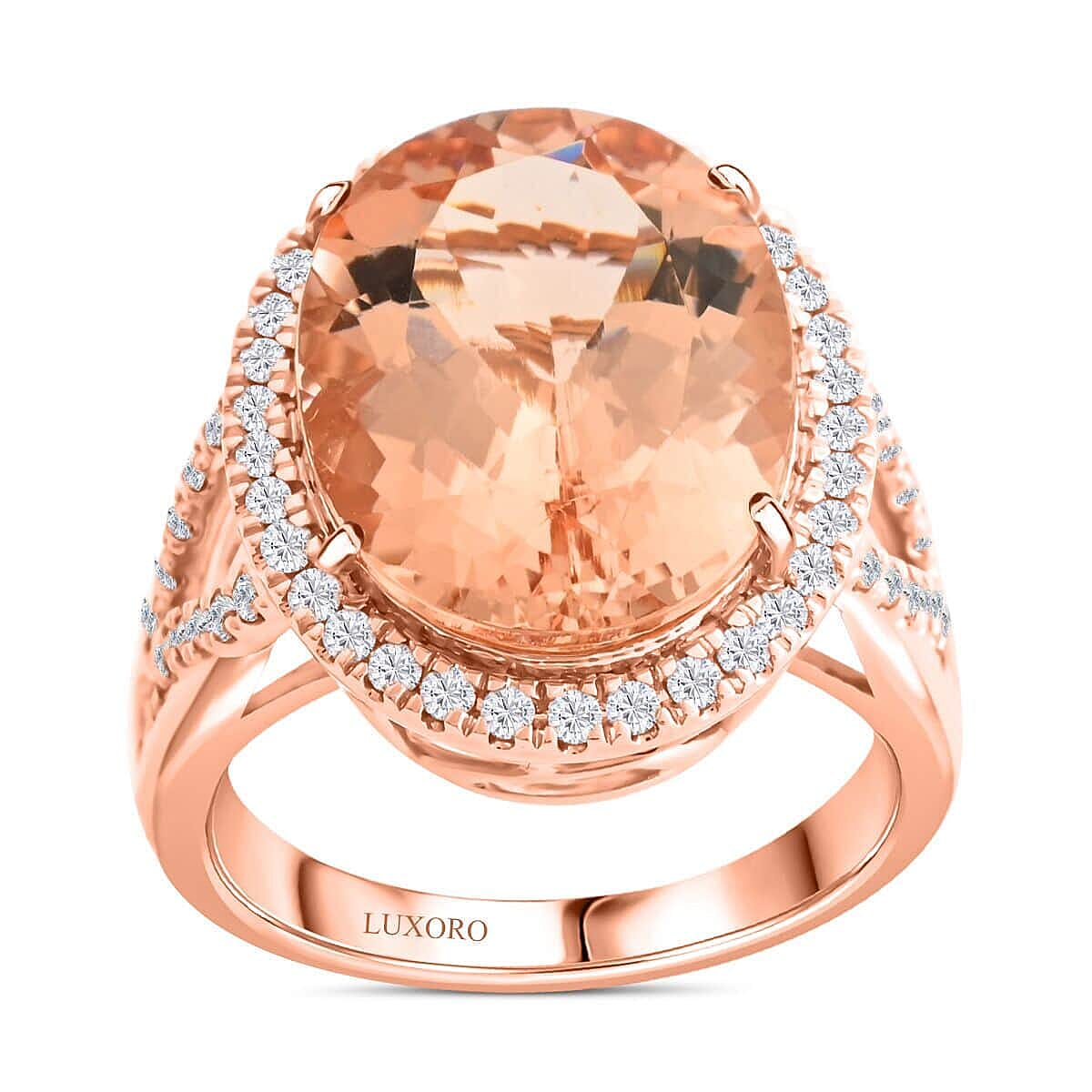 Certified & Appraised Luxoro AAA Marropino Morganite and G-H I2 Diamond 8.50 ctw Ring in 14K Rose Gold (Size 9.5) 6.50 Grams image number 0