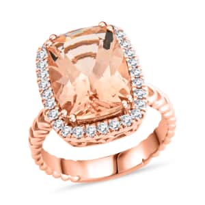 Certified & Appraised Luxoro 14K Rose Gold AAA Marropino Morganite and G-H I2 Diamond Ring (Size 10.0) 5.55 Grams 6.10 ctw