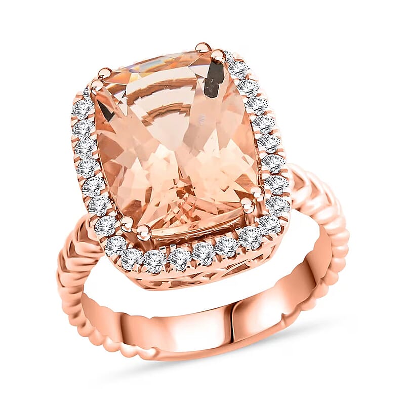 Certified & Appraised Luxoro 14K Rose Gold AAA Marropino Morganite and G-H I2 Diamond Ring (Size 10.0) 5.55 Grams 6.10 ctw