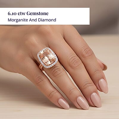 Certified & Appraised Luxoro 14K Rose Gold AAA Marropino Morganite and G-H I2 Diamond Ring (Size 10.0) 5.55 Grams 6.10 ctw