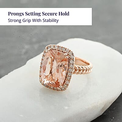 Certified & Appraised Luxoro 14K Rose Gold AAA Marropino Morganite and G-H I2 Diamond Ring (Size 10.0) 5.55 Grams 6.10 ctw