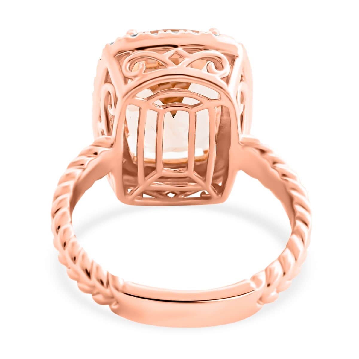 Luxoro 14K Rose Gold AAA Marropino Morganite and G-H I2 Diamond Ring (Size 10.0) 5.55 Grams 6.10 ctw image number 4