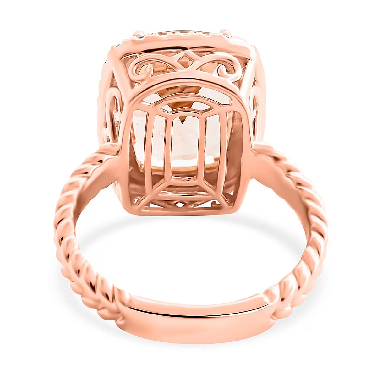 Luxoro 14K Rose Gold AAA Marropino Morganite and G-H I2 Diamond Ring (Size 10.0) 5.55 Grams 6.10 ctw image number 6