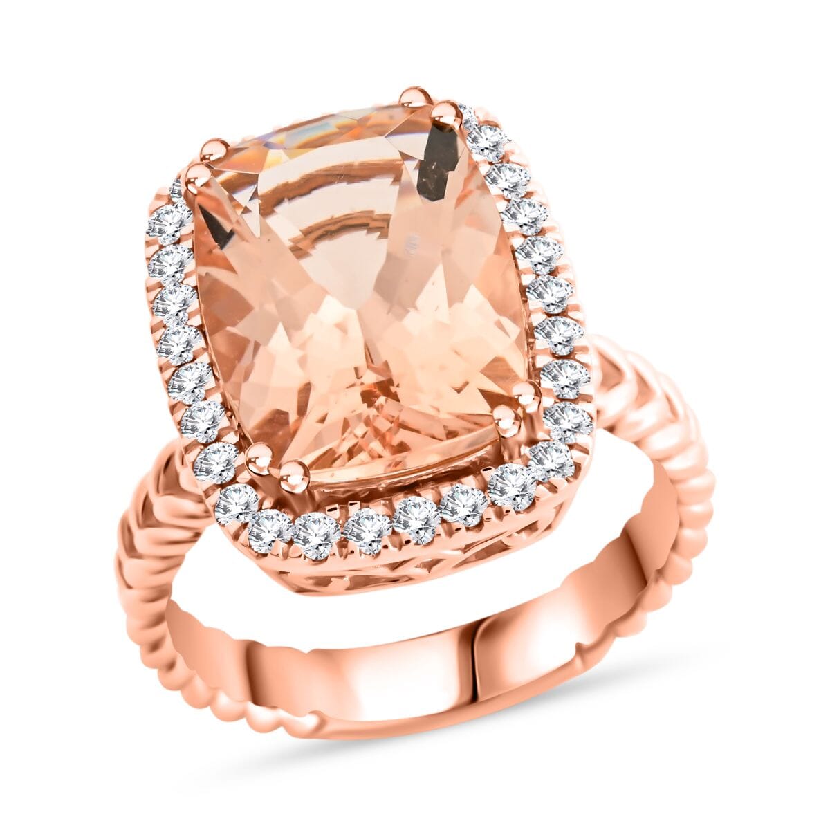 Certified & Appraised Luxoro 14K Rose Gold AAA Marropino Morganite and G-H I2 Diamond Ring (Size 7.5) 5.55 Grams 6.10 ctw image number 0