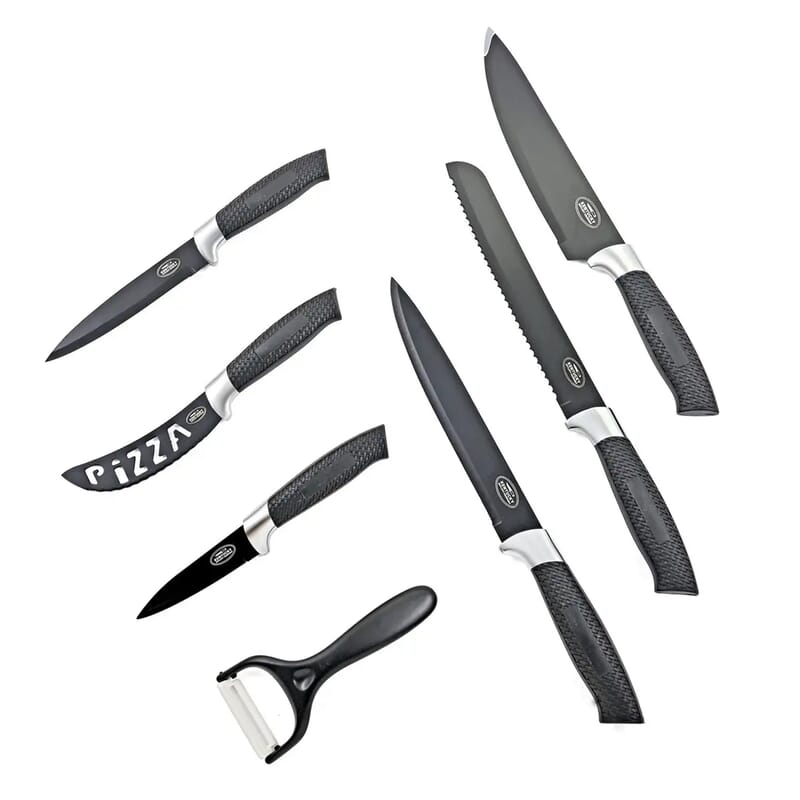 Closeout Black and Silver 7pc Kitchen Knife Set