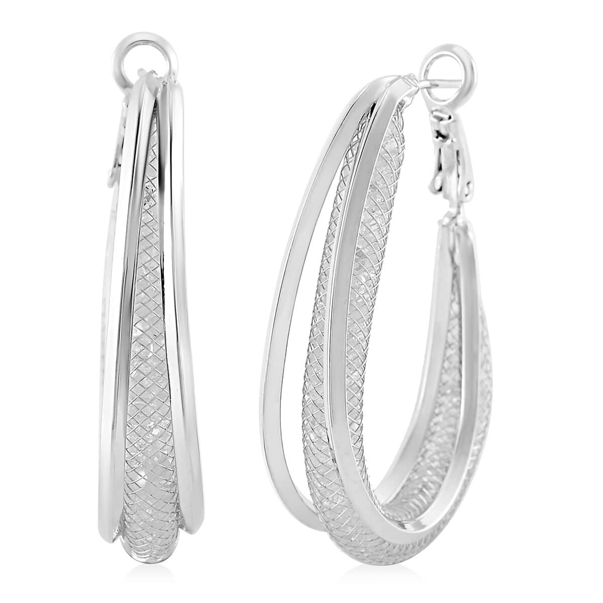 Sparkly White Austrian Crystal Inside Out Hoop Earrings in Silvertone image number 0