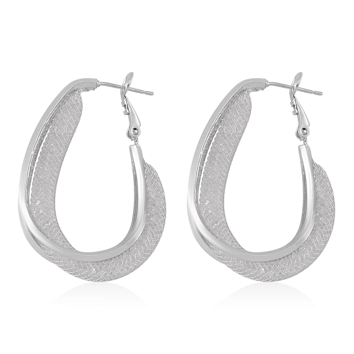 Sparkly White Austrian Crystal Inside Out Hoop Earrings in Silvertone image number 3