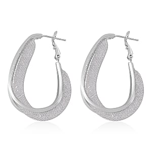 Sparkly White Austrian Crystal Infinity Inside Out Hoop Earrings in Silvertone
