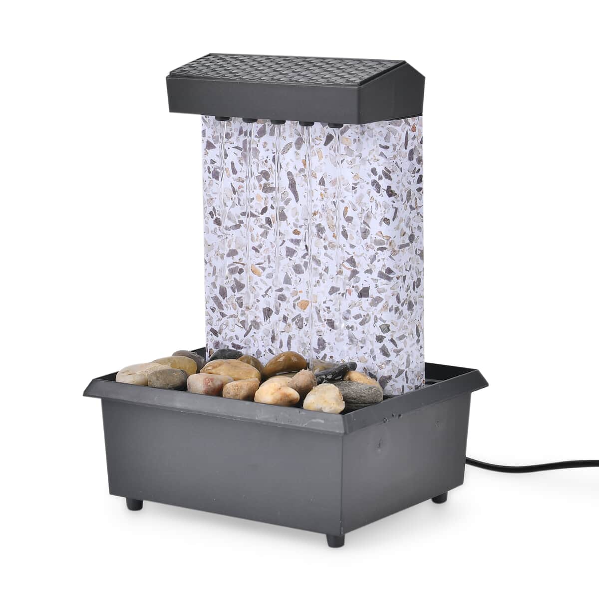 Black, Gray Wall and Gravel Mini Water Fountain with LED Light image number 0