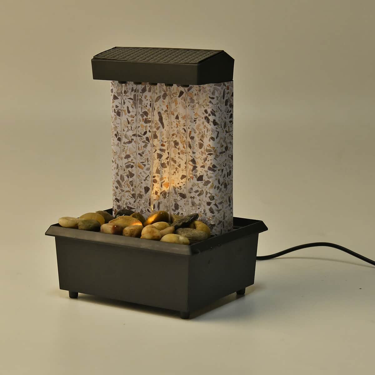 Black, Gray Wall and Gravel Mini Water Fountain with LED Light (4.53"x4.13"x6.50") image number 1