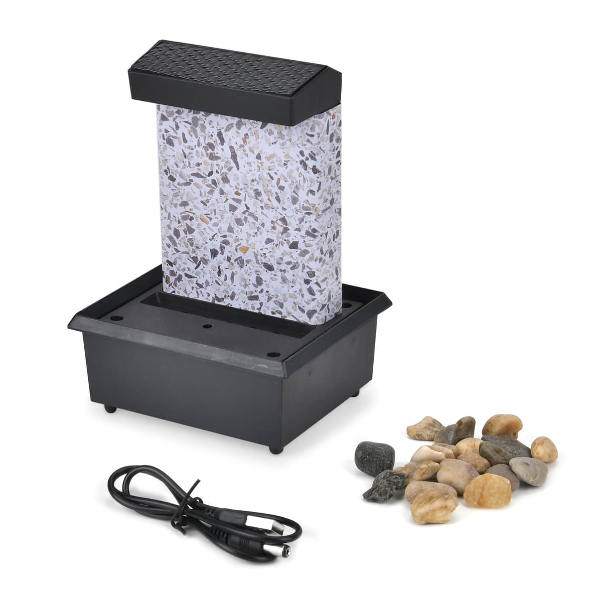 Black, Gray Wall and Gravel Mini Water Fountain with LED Light (4.53"x4.13"x6.50") image number 2