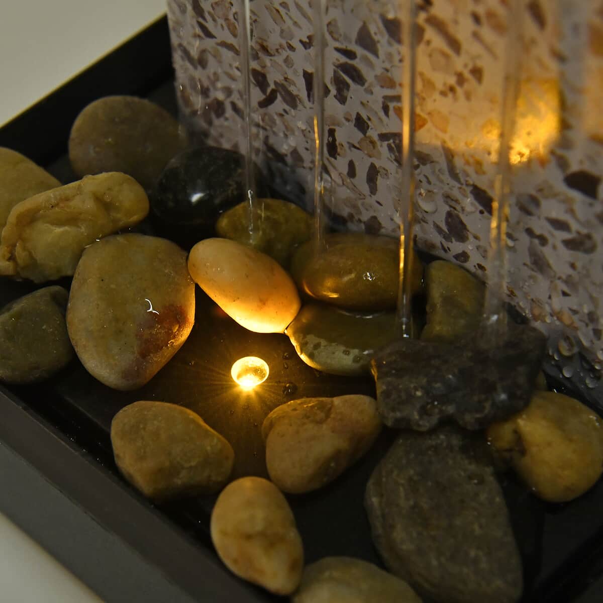 Black, Gray Wall and Gravel Mini Water Fountain with LED Light (4.53"x4.13"x6.50") image number 8