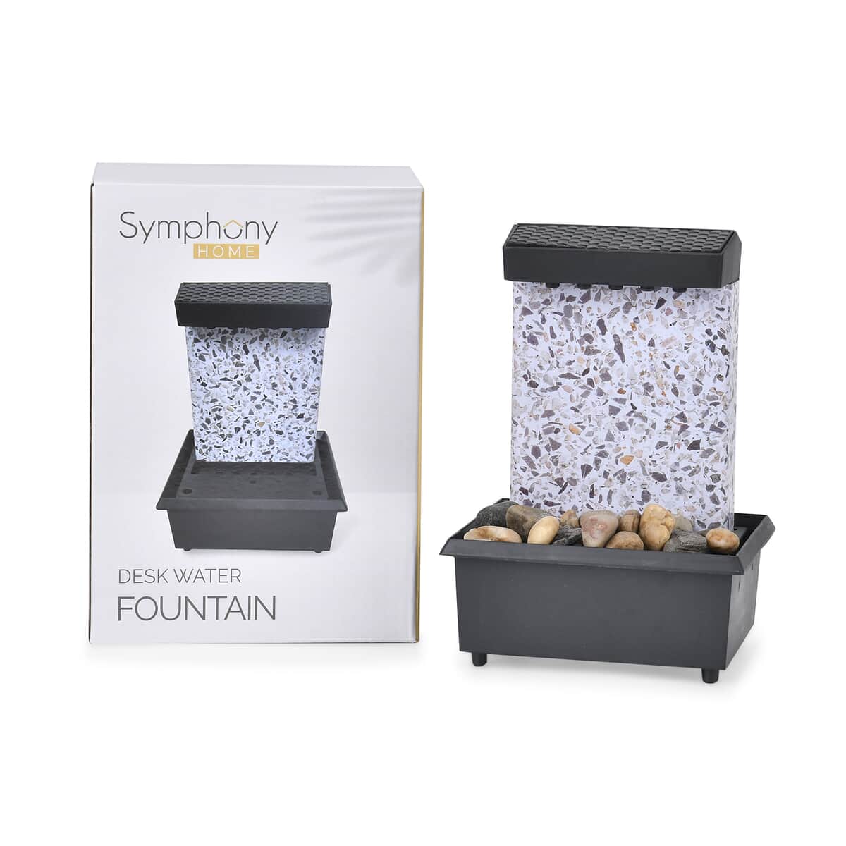 Black, Gray Wall and Gravel Mini Water Fountain with LED Light (4.53"x4.13"x6.50") image number 9