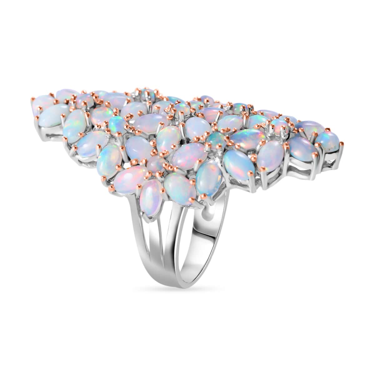 Premium Ethiopian Welo Opal Elongated Floral Ring in Platinum Over Sterling Silver (Size 10.0) 6.70 ctw image number 0