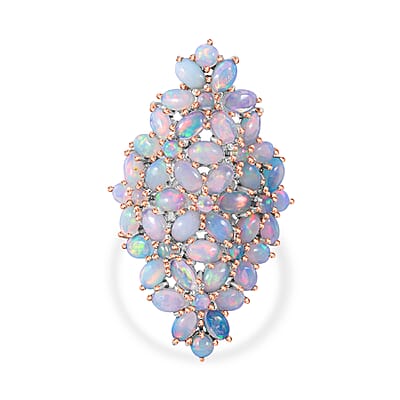Premium Ethiopian Welo Opal Elongated Floral Ring in Platinum Over Sterling Silver (Size 10.0) 6.70 ctw