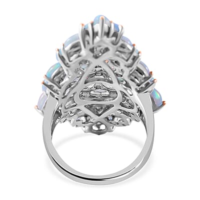 Premium Ethiopian Welo Opal Elongated Floral Ring in Platinum Over Sterling Silver (Size 10.0) 6.70 ctw