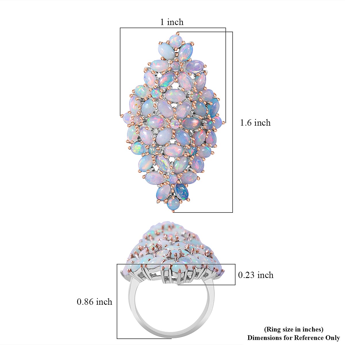 Premium Ethiopian Welo Opal Elongated Floral Ring in Platinum Over Sterling Silver (Size 10.0) 6.70 ctw