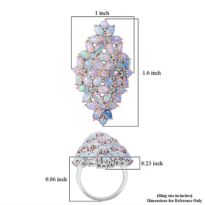 Premium Ethiopian Welo Opal Elongated Floral Ring in Platinum Over Sterling Silver (Size 10.0) 6.70 ctw
