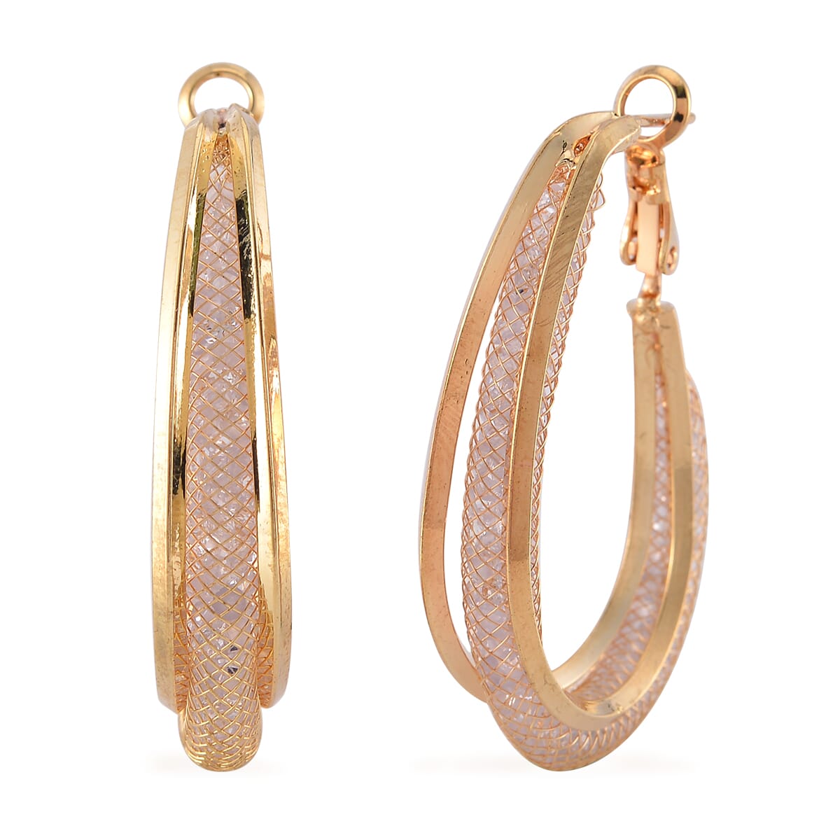 Sparkly White Austrian Crystal Infinity Inside Out Hoop Earrings in Goldtone image number 0
