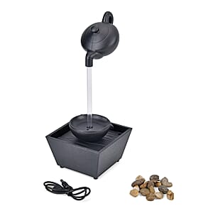 Symphony Home Black Hanging Teapot Mini Water Fountain with LED Light