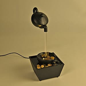Symphony Home Black Hanging Teapot Mini Water Fountain with LED Light